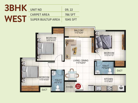 3 BHK 1045 sq.ft.